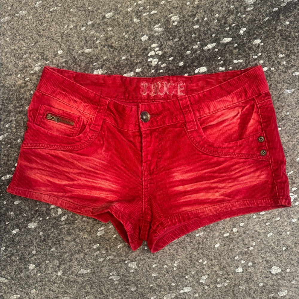Truce Women's Red Corduroy Jean Shorts - Low Rise